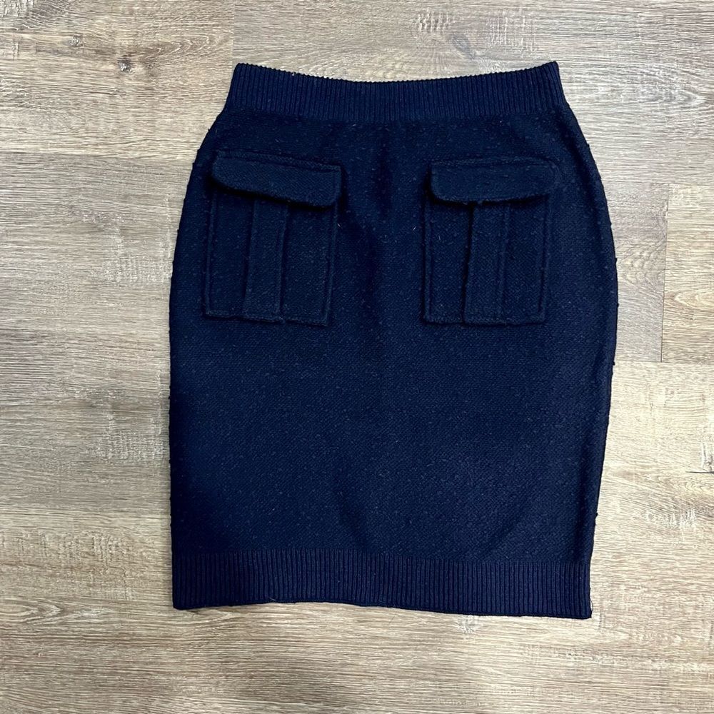 Anthropologie Moth Skirt Women’s S Petite Navy Wool Blend Double Pockets